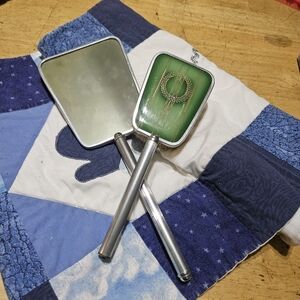 Green and Silver Handheld Mirrors